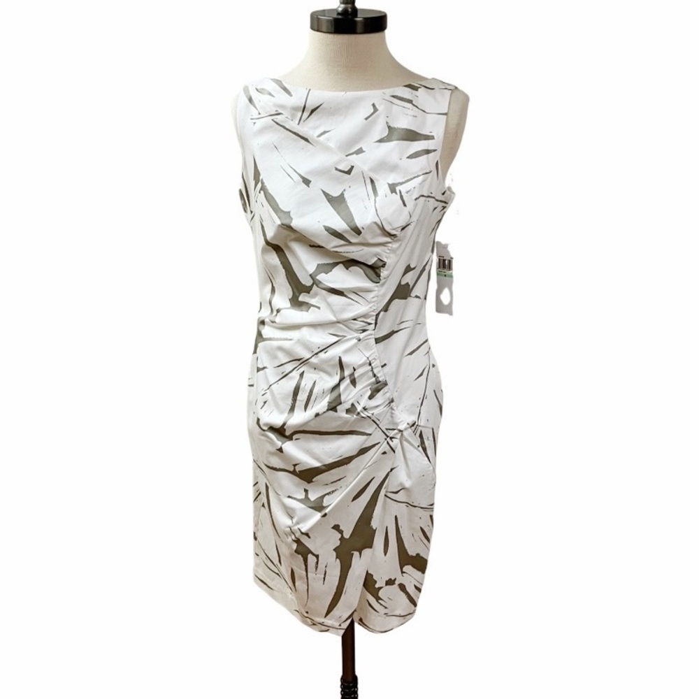Coastal Grandma Office Quiet Money Womens Abstract Sheath Dress SZ 8 Neutral NEW